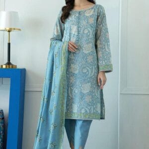 3 Pcs Women's Unstitched Lawn Printed Suit