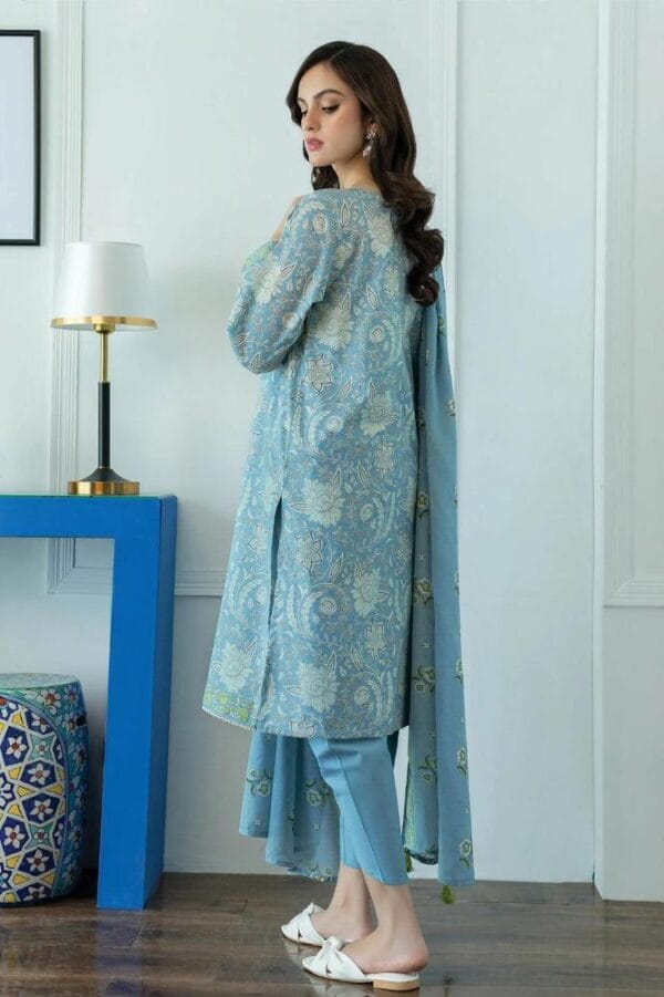 3 Pcs Women's Unstitched Lawn Printed Suit - Image 2