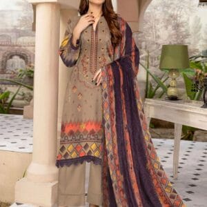 3 Pcs Women's Unstitched Lawn Embroidered Suit