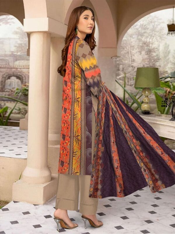 3 Pcs Women's Unstitched Lawn Embroidered Suit - Image 2