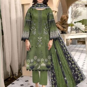 3 Pcs Women's Unstitched Lawn Embroidered Suit