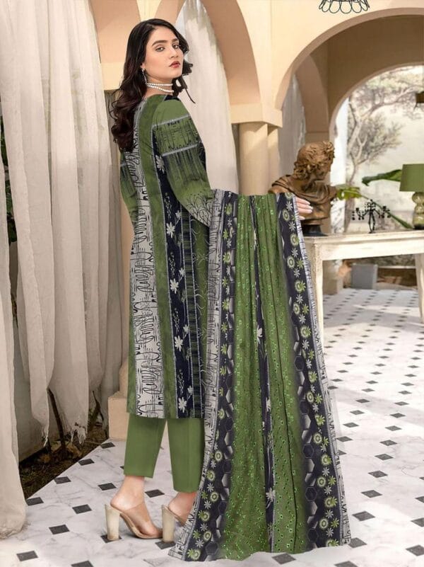3 Pcs Women's Unstitched Lawn Embroidered Suit - Image 2