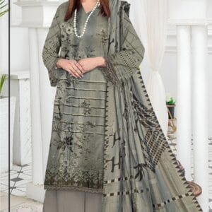 3 Pcs Grey Unstitched Embroidered Printed Suit