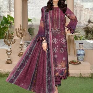 3 Pcs Women's Unstitched Lawn Embroidered Suit
