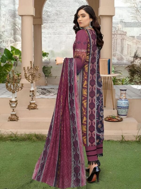 3 Pcs Women's Unstitched Lawn Embroidered Suit - Image 2