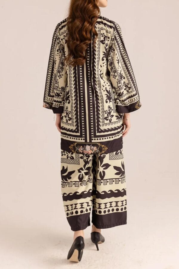 2 Pcs Stylish Printed V-Neck Shirt and Plain Trouser Set - Image 3