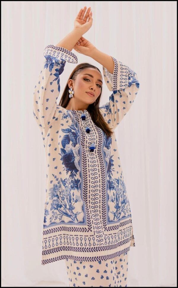 2 Pcs Women's Stitched Printed Shirt And Trouser - Image 3