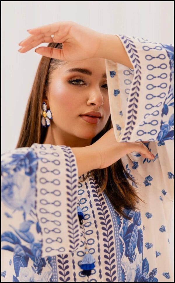 2 Pcs Women's Stitched Printed Shirt And Trouser - Image 4