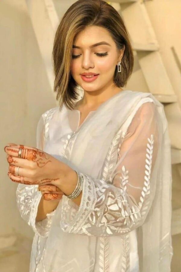 3 Pcs Women's Stitched Organza Embroidered White Suit - Image 3