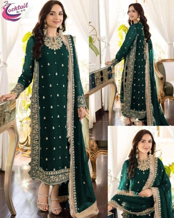 3 Pcs Women’s Stitched Crinkle Chiffon Embroidered Suit – Black, Blue, Green, Maroon - Image 4