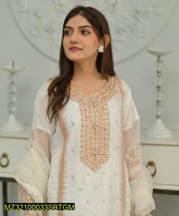 Elegant Women's 3-Piece Embroidered Suit – Organza & Katan Silk | Multiple Colors - Image 3