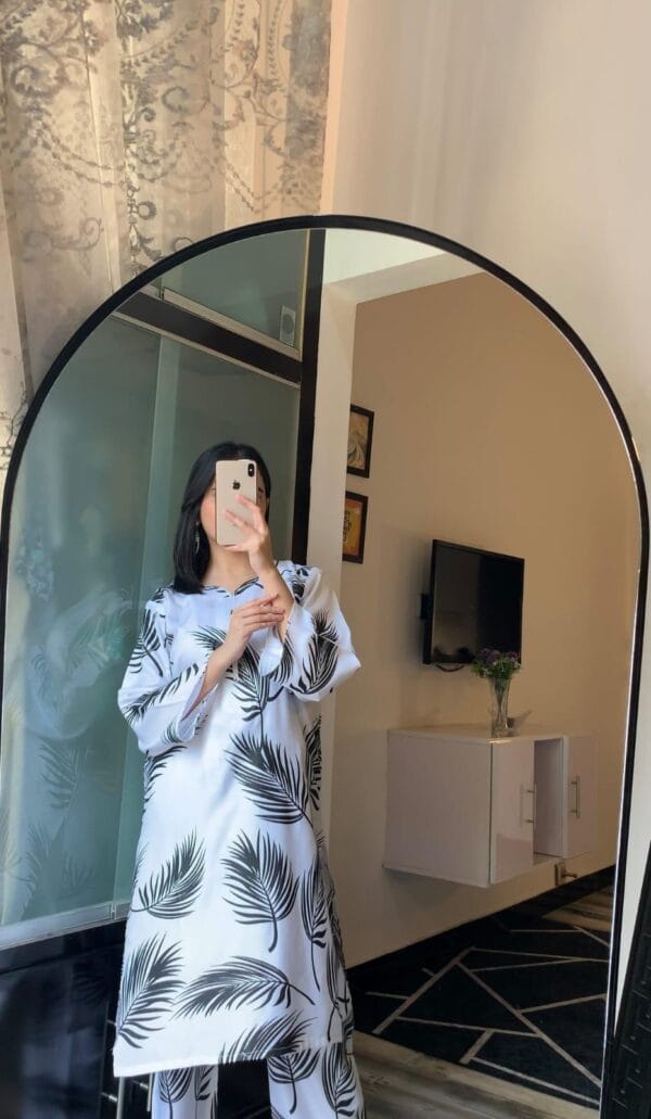 2-Pcs Women's Stitched Linen Printed Suit - White,Black, Blue